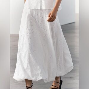 Zara white voluminous skirt with cutwork embroidery